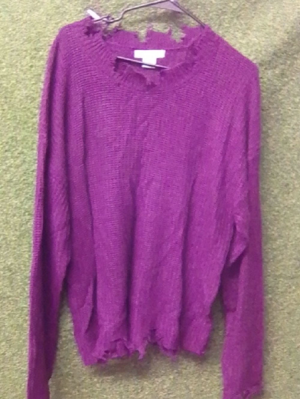 Caren Sport Distressed Scoop Neck Sweater in Purple
